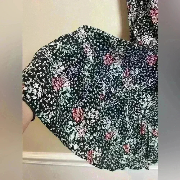 Free Preople Peasant Babydoll Floral Mini Press Black M - Picture 9 of 9